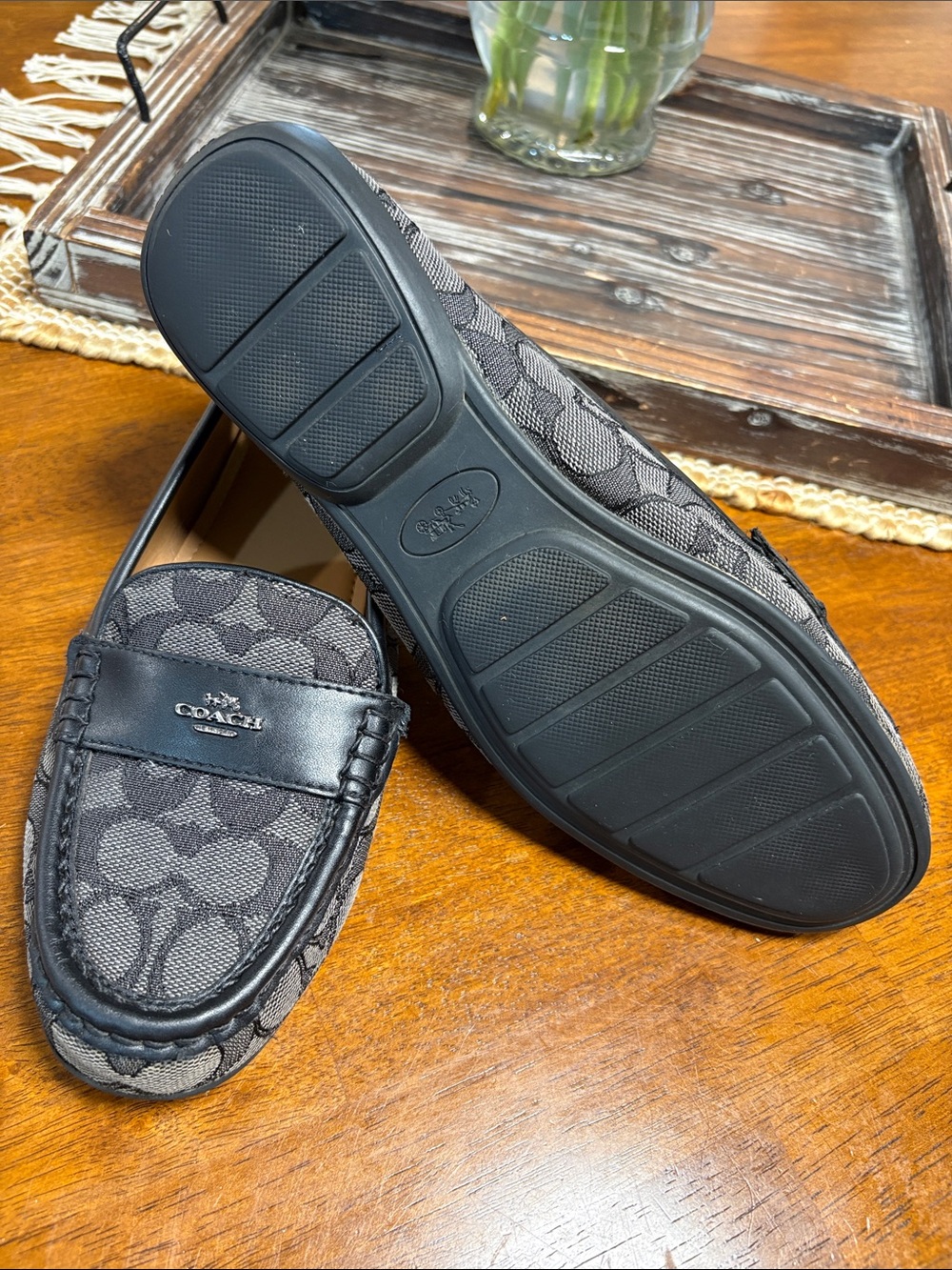 Coach Gray & Black Signature Canvas Penny Loafers - Picture 3 of 7